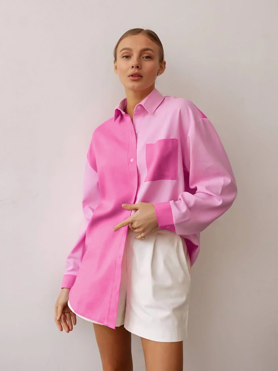Camisa Oversized Rosa Com Bloco de Cor