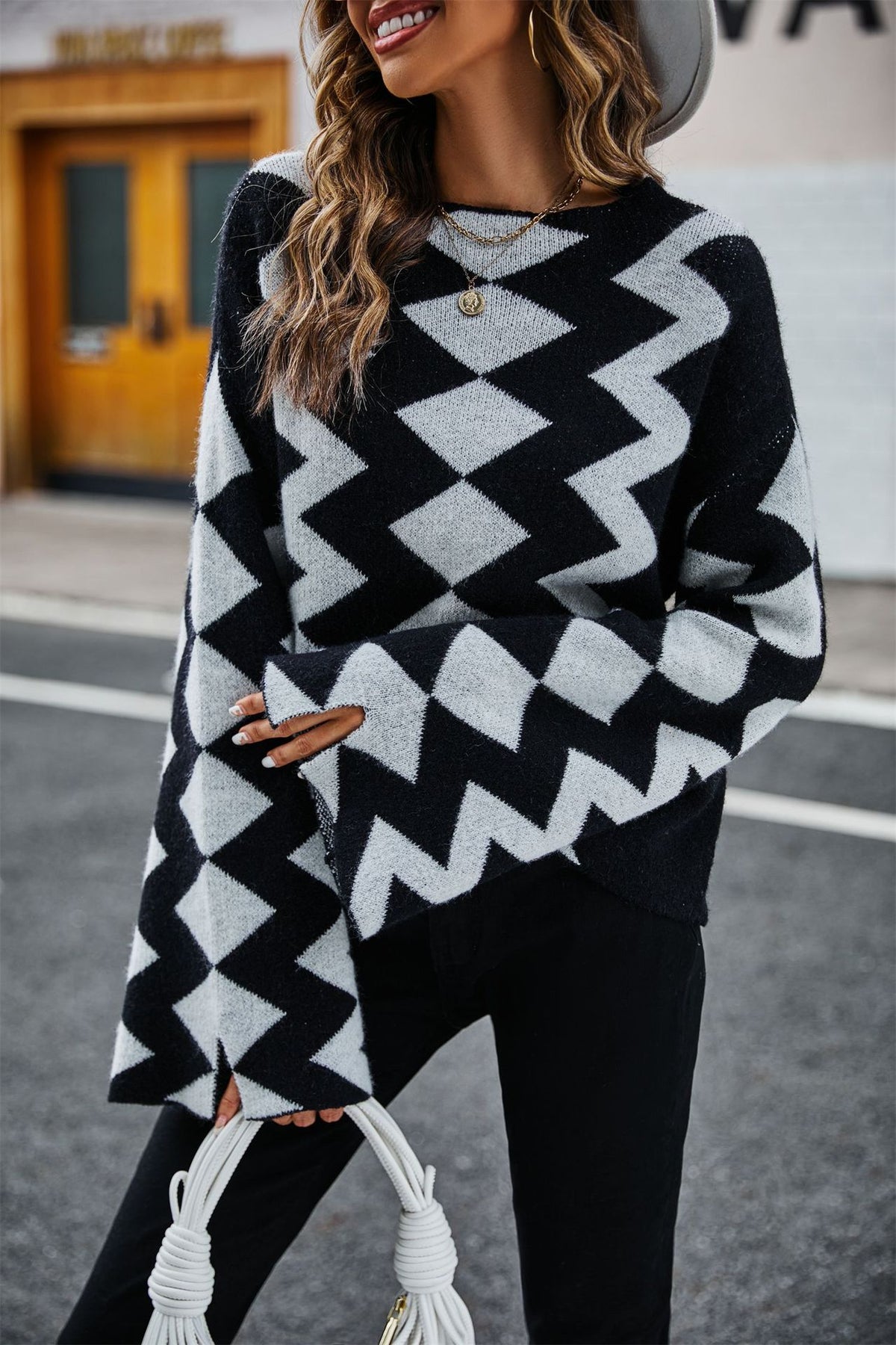 Suéter Tricot Estampa Geométrica